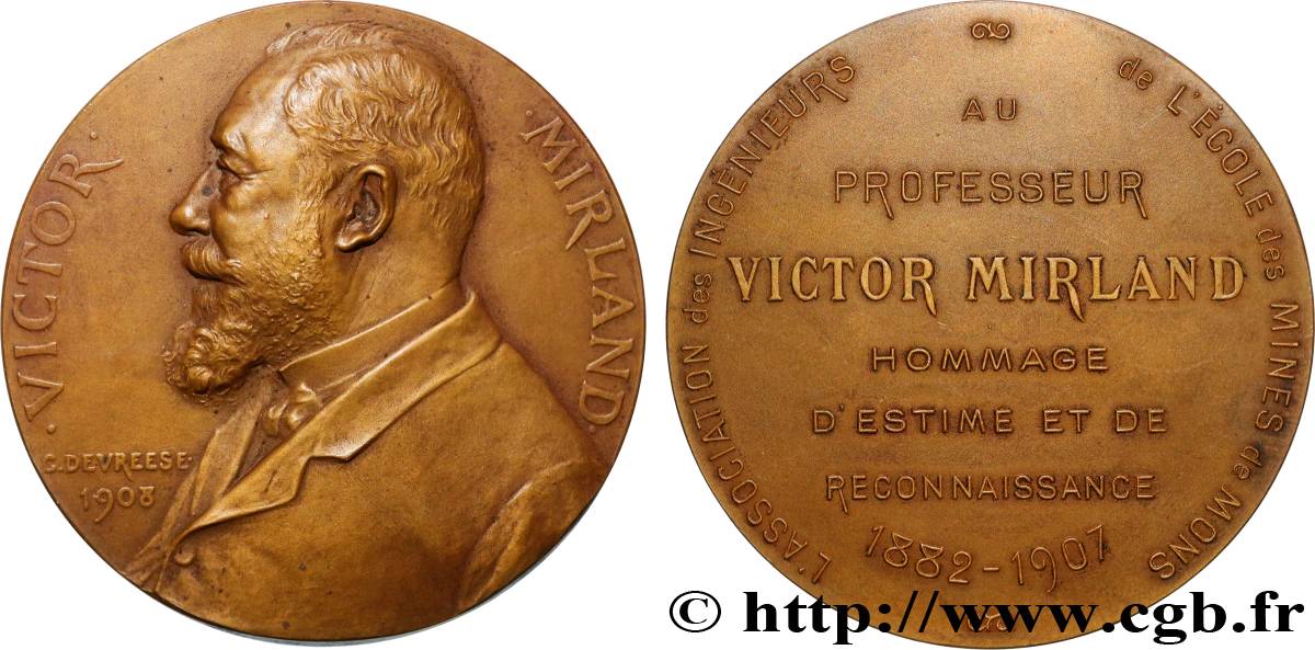 BELGIQUE - ROYAUME DE BELGIQUE - LÉOPOLD II Médaille, Victor Mirland, École des mines MBC+
