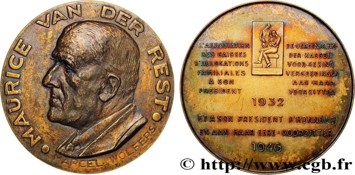 BELGIQUE - ROYAUME DE BELGIQUE - RÈGNE DE LÉOPOLD III Médaille, Maurice van der Rest  TTB+/SUP