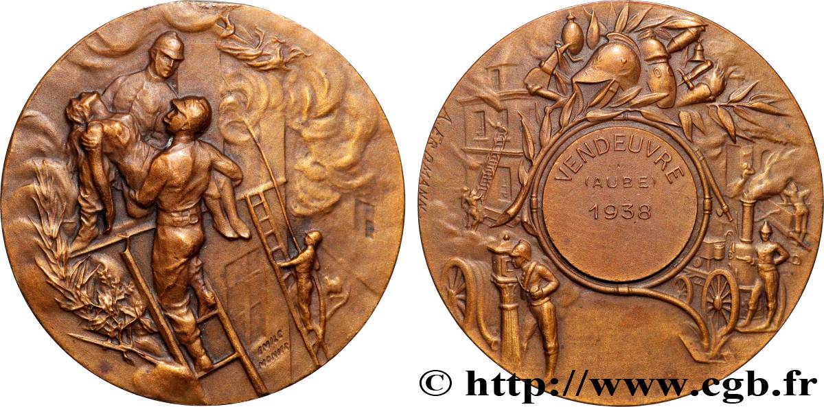 TROISIÈME RÉPUBLIQUE Médaille, Pompiers de Vendeuvre TTB