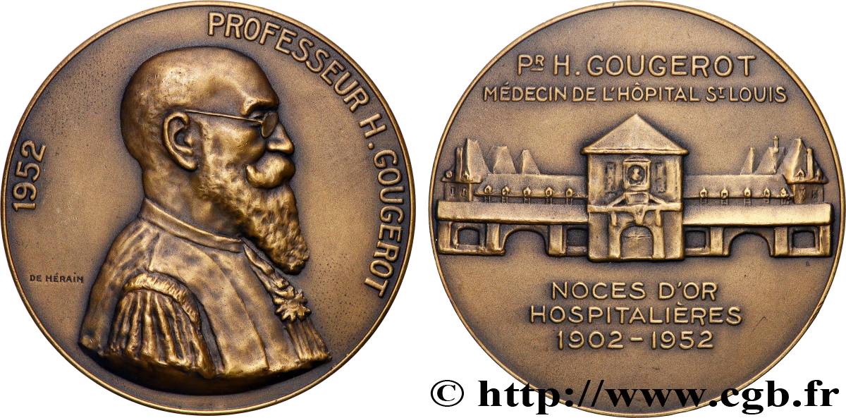 QUATRIÈME RÉPUBLIQUE Médaille, Professeur Henri Gougerot TTB+