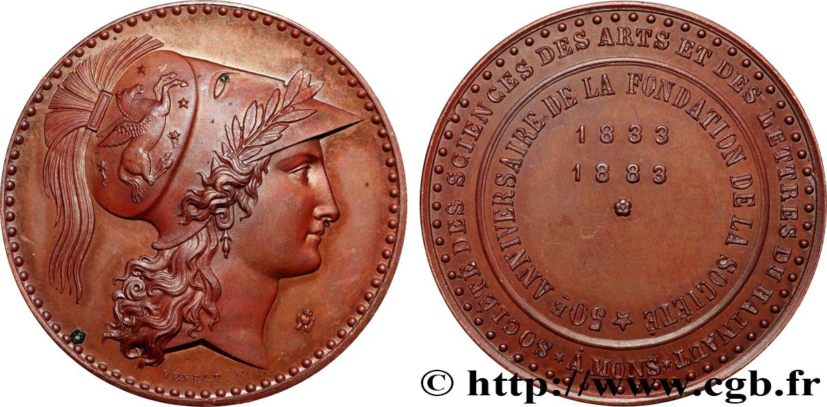 BELGIQUE - ROYAUME DE BELGIQUE - LÉOPOLD II Médaille, 50e anniversaire de la fondation de la société des sciences, des arts et des lettres du Hainaut AU