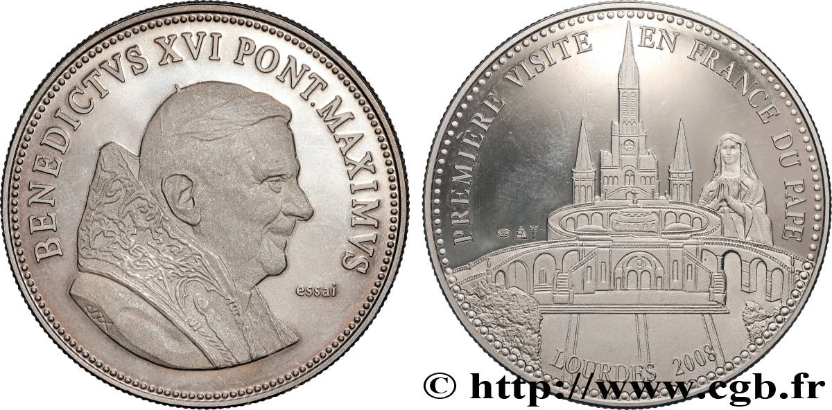 VATICANO E STATO PONTIFICIO Médaille, Benoît XVI, essai, Première visite en France MS
