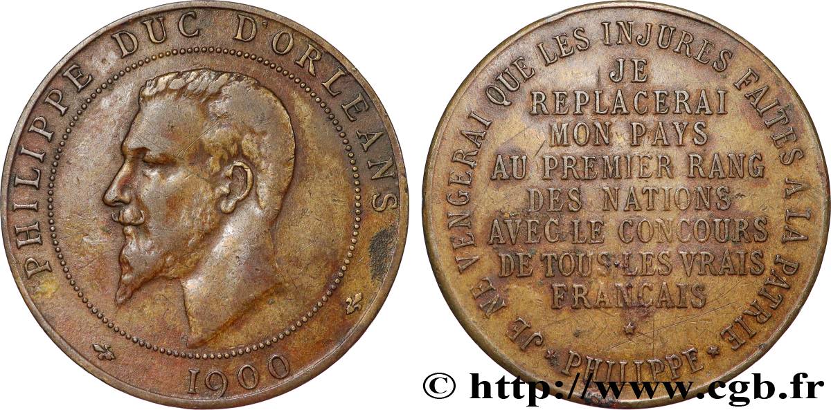 III REPUBLIC Médaille, Philippe d’Orléans, frappe médaille module de 10 centimes XF/AU