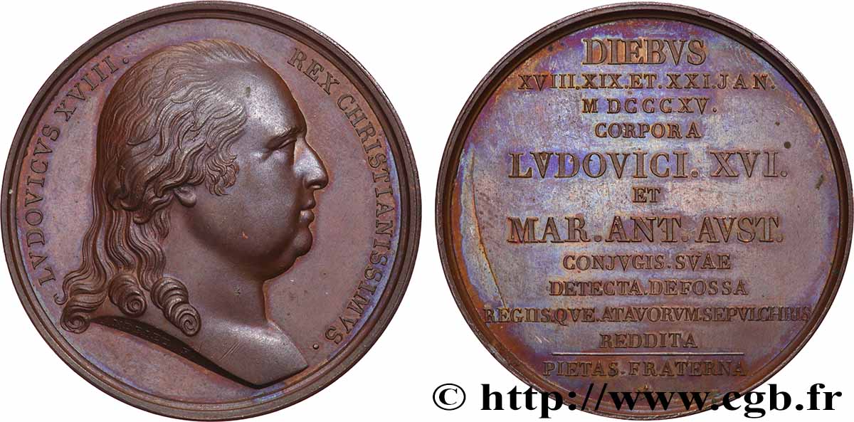 LOUIS XVIII Médaille, Exhumation des restes de Louis XVI et de Marie Antoinette SPL