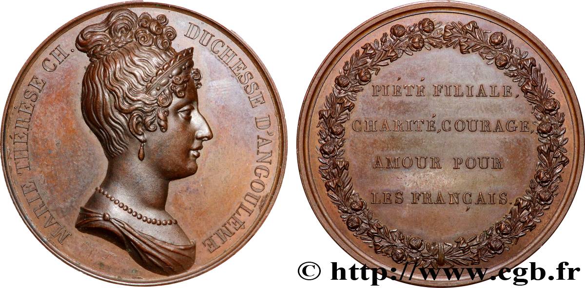 LUDWIG XVIII Médaille, Marie-Thérèse Charlotte de France, Piété filiale fST/VZ+