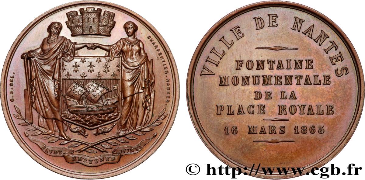 SECOND EMPIRE Médaille, Fontaine de la place royale de Nantes SUP