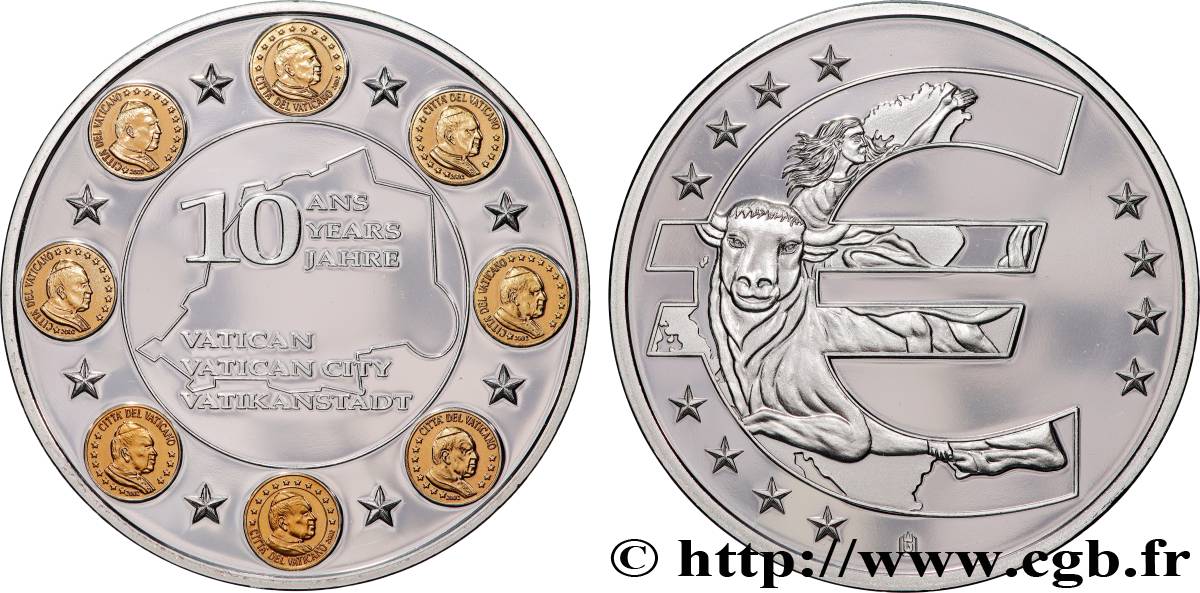 CINQUIÈME RÉPUBLIQUE Médaille, 10 ans de l’Euro, Vatican SPL