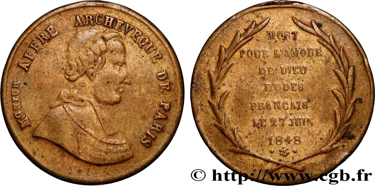 DEUXIÈME RÉPUBLIQUE Médaille, Monseigneur Affre, mort martyr TTB