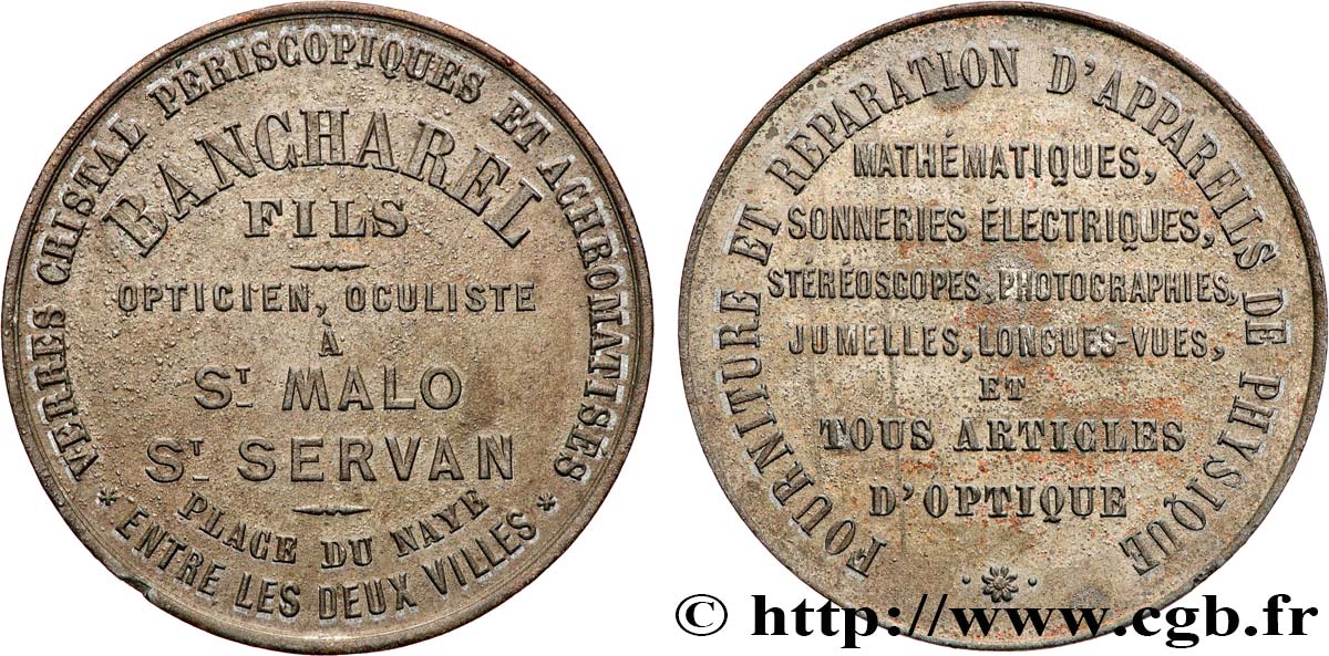 BRITTANY - MEDALS, TOKENS AND JETONS OF THE 19TH CENTURY Médaille, Bancharel fils, opticien et oculiste AU