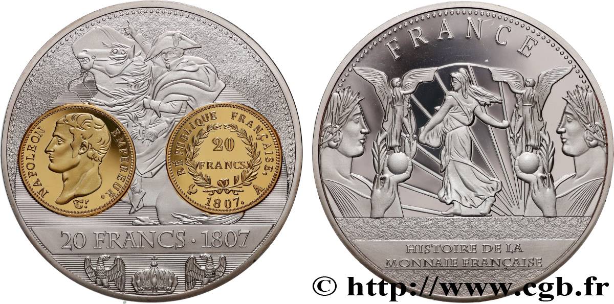V REPUBLIC Médaille, Histoire de la monnaie française, 20 francs MS