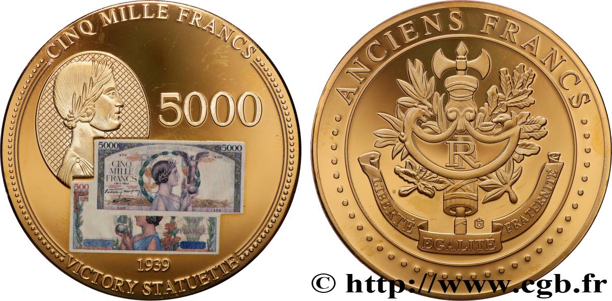 CINQUIÈME RÉPUBLIQUE Médaille, Anciens 5000 francs SPL