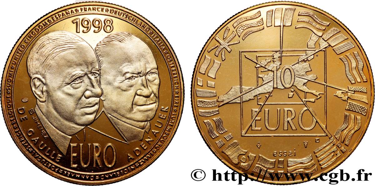 QUINTA REPUBBLICA FRANCESE Médaille, “Essai” 10 Euro De Gaulle / Adenauer SPL
