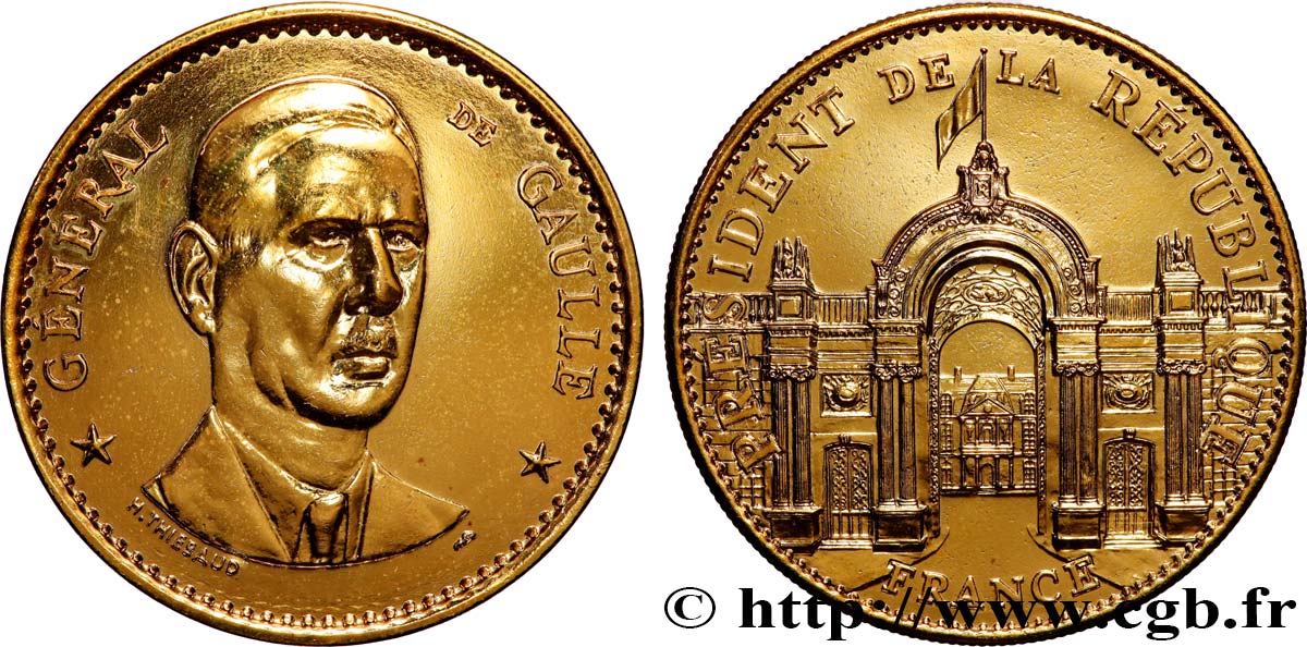 V REPUBLIC Médaille, Général de Gaulle, président de la République AU