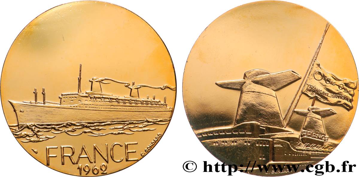 CINQUIÈME RÉPUBLIQUE Médaille, Paquebot France TTB+