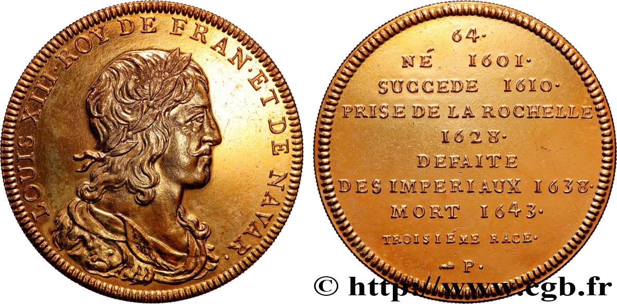 SÉRIE MÉTALLIQUE DES ROIS DE FRANCE Médaille, Règne de LOUIS XIII - 64 - refrappe ultra-moderne AU