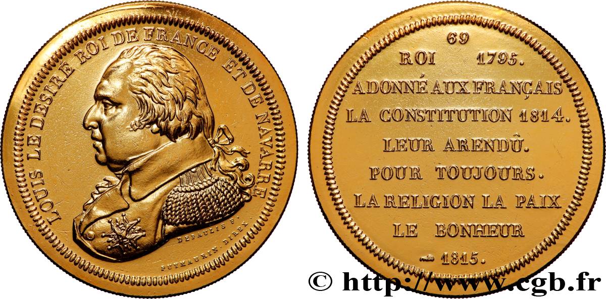SÉRIE MÉTALLIQUE DES ROIS DE FRANCE Médaille, Louis XVIII - 69 - refrappe ultra-moderne AU