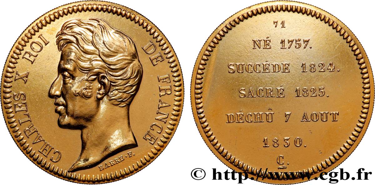 SÉRIE MÉTALLIQUE DES ROIS DE FRANCE Médaille, Règne de CHARLES X - 71 - refrappe ultra-moderne SPL