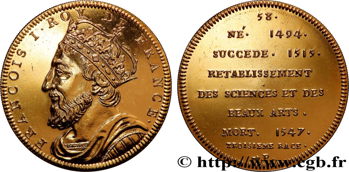 METALLIC SERIES OF THE KINGS OF FRANCE  Médaille, François Ier - 58 - refrappe ultra-moderne AU
