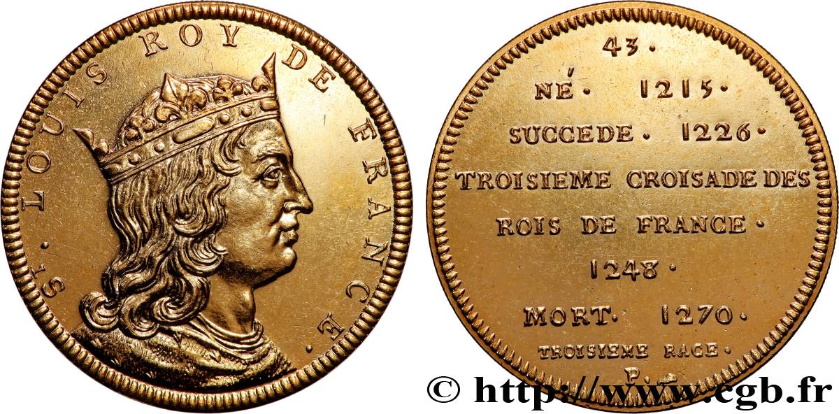 SÉRIE MÉTALLIQUE DES ROIS DE FRANCE Médaille, Saint Louis - 42 - refrappe ultra-moderne SUP
