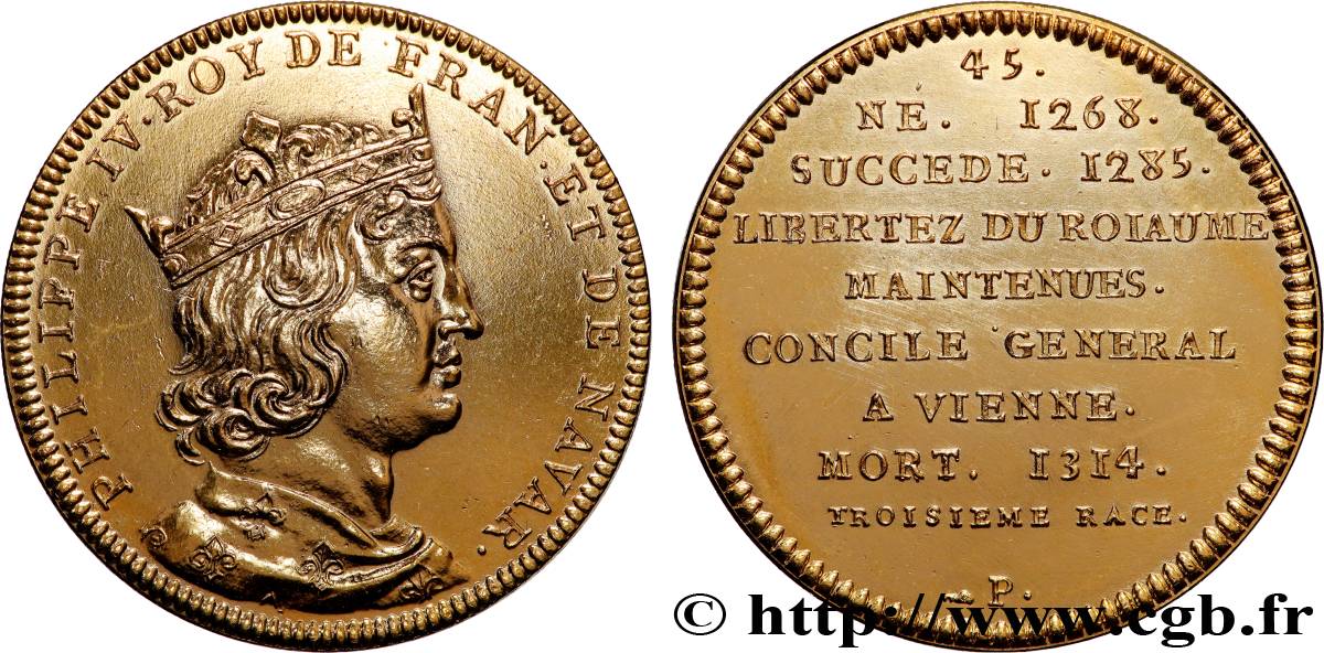 SÉRIE MÉTALLIQUE DES ROIS DE FRANCE Médaille, Philippe IV Le Bel - 45 - refrappe ultra-moderne AU