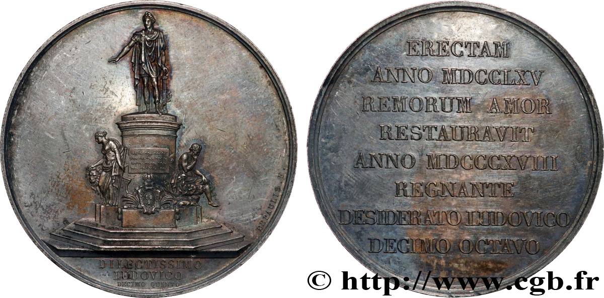 LUIGI XVIII Médaille, Érection de la statue de Louis XV à Reims q.SPL