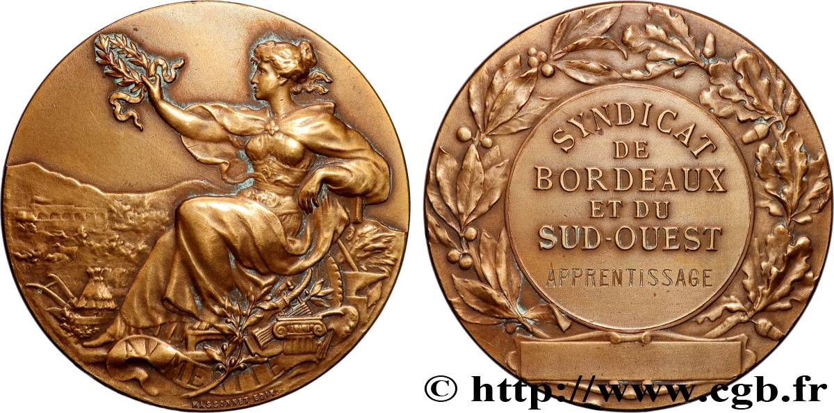 TROISIÈME RÉPUBLIQUE Médaille, Syndicat de Bordeaux et du Sud-Ouest, Apprentissage TTB