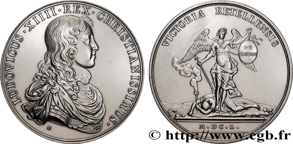 LOUIS XIV LE GRAND OU LE ROI SOLEIL Médaille, Bataille de Rethel, refrappe TTB+