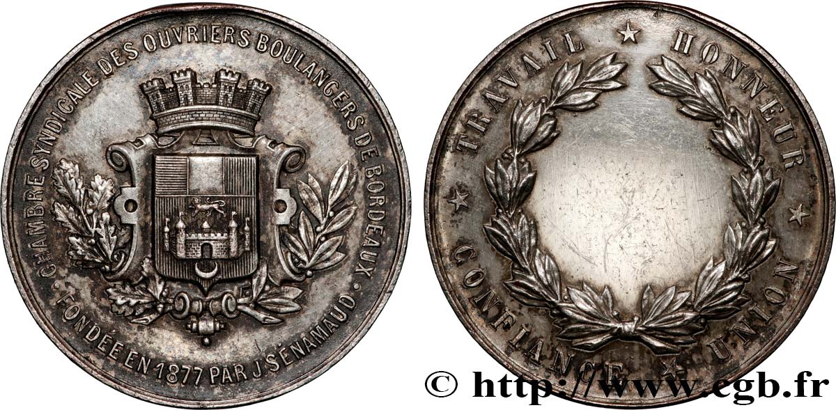 III REPUBLIC Médaille, Chambre syndicale des ouvriers boulangers XF