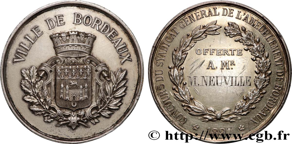 III REPUBLIC Médaille, Concours, Syndicat de l’ameublement AU/XF