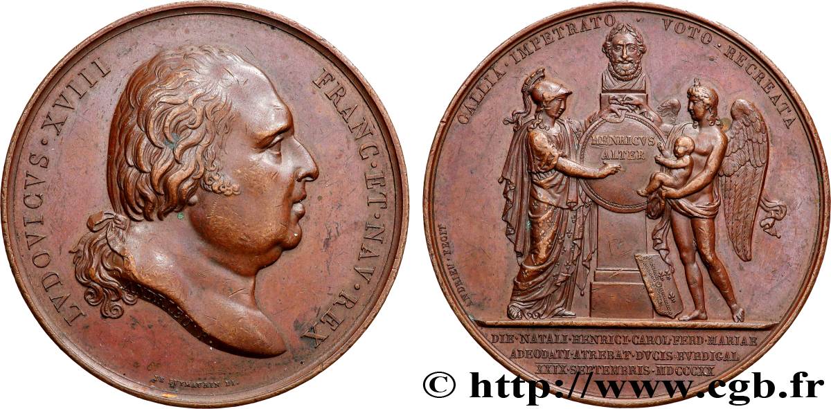 LUDWIG XVIII Médaille, Naissance de Henri, duc de Bordeaux, futur comte de Chambord SS