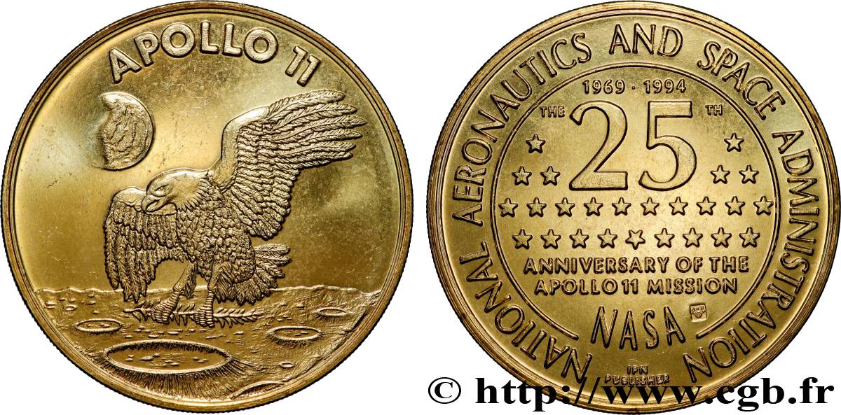 CONQUÊTE DE L&nbsp;ESPACE - EXPLORATION SPATIALE Médaille, 25e anniversaire de la mission Apollo 11 SPL