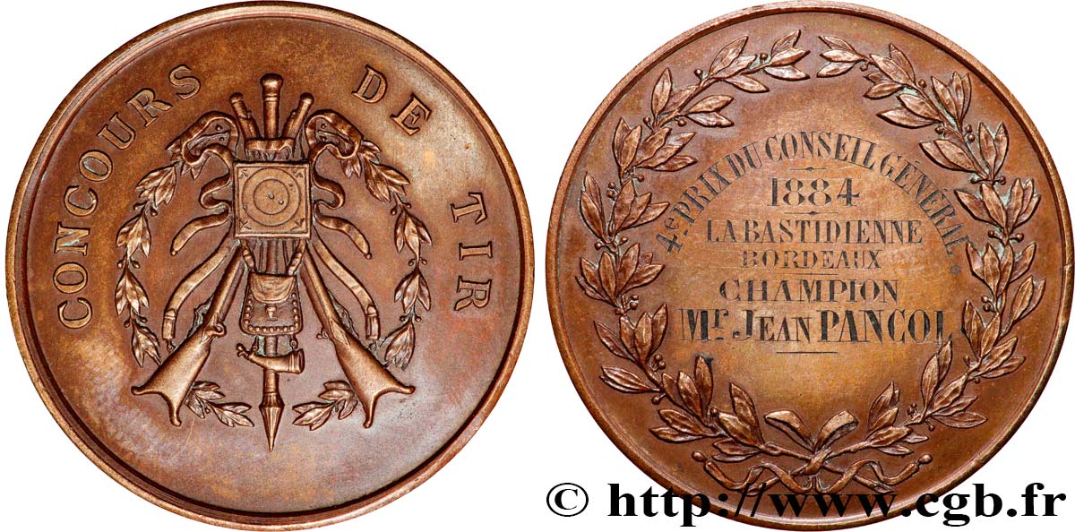 III REPUBLIC Médaille, Concours de Tir pour la Bastidienne, 4e type AU