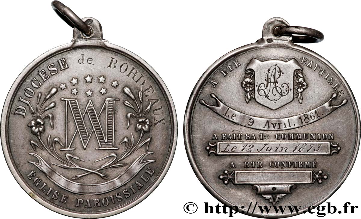 III REPUBLIC Médaille de baptême XF