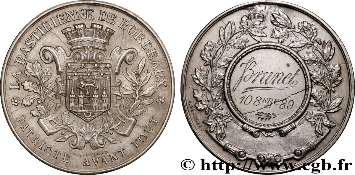 TROISIÈME RÉPUBLIQUE Médaille, Tir pour la Bastidienne  TTB