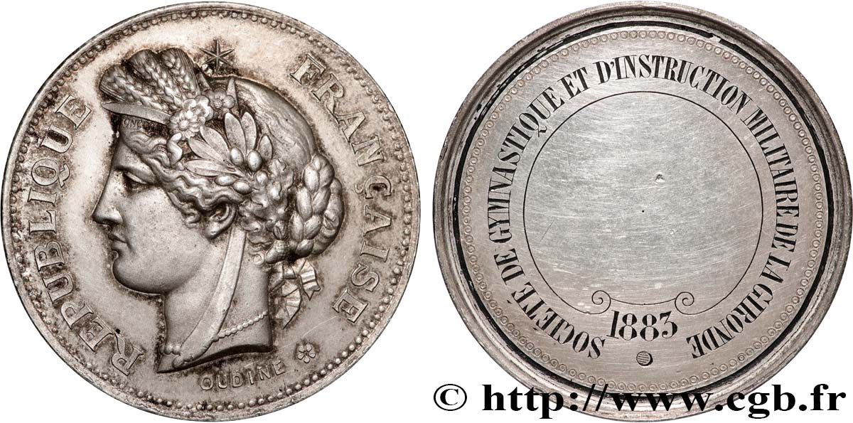 TROISIÈME RÉPUBLIQUE Médaille, Société de gymnastique et d’instruction militaire SUP/TTB+