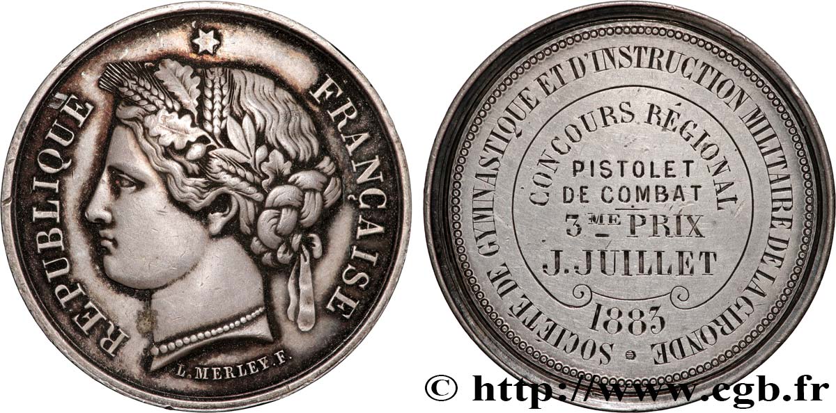 III REPUBLIC Médaille, Société de gymnastique et d’instruction militaire AU