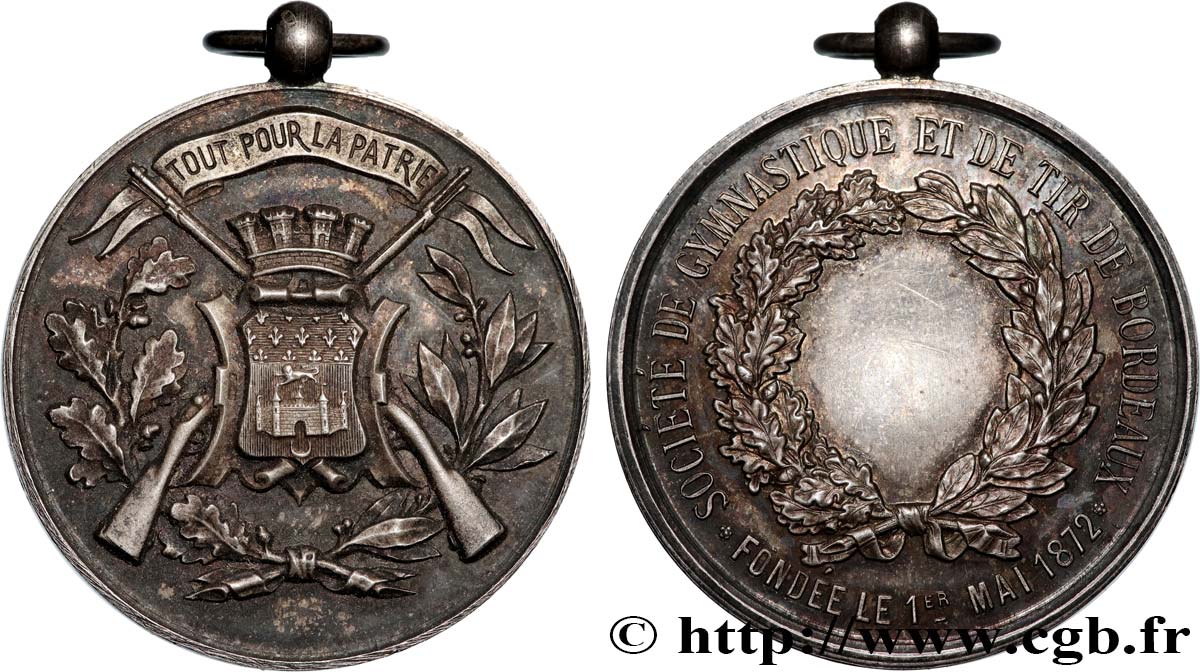 III REPUBLIC Médaille, Société de gymnastique et tir de Bordeaux AU/AU