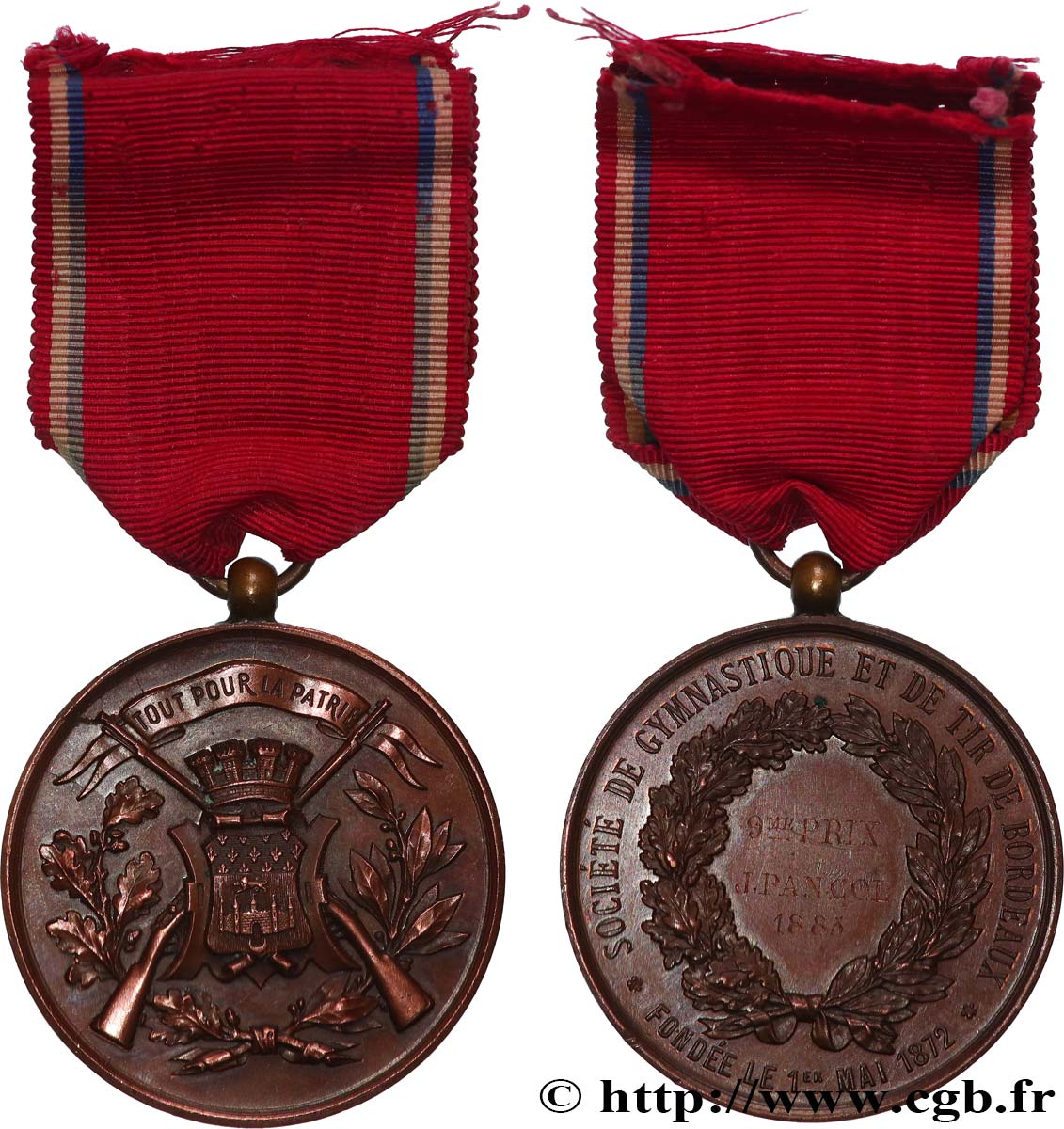 TROISIÈME RÉPUBLIQUE Médaille, Société de gymnastique et tir de Bordeaux TTB/TTB+