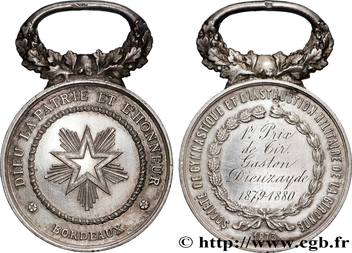 TROISIÈME RÉPUBLIQUE Médaille, Société de gymnastique et d’instruction militaire SUP/TTB+
