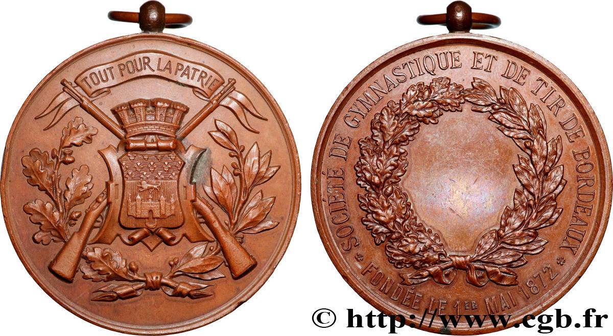 TROISIÈME RÉPUBLIQUE Médaille, Société de gymnastique et tir de Bordeaux TTB+