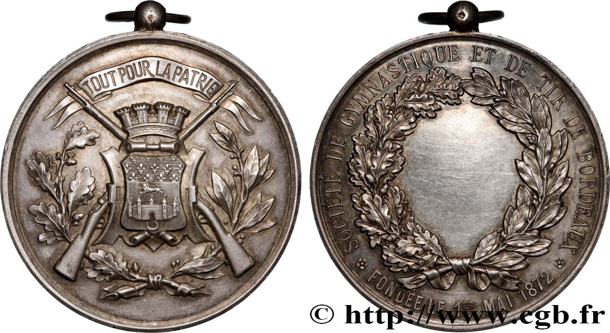 TROISIÈME RÉPUBLIQUE Médaille, Société de gymnastique et tir de Bordeaux TTB+