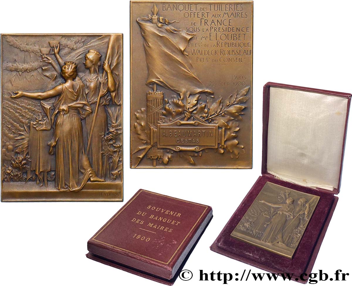 III REPUBLIC Plaquette, Banquet des tuileries offert aux maires de France AU
