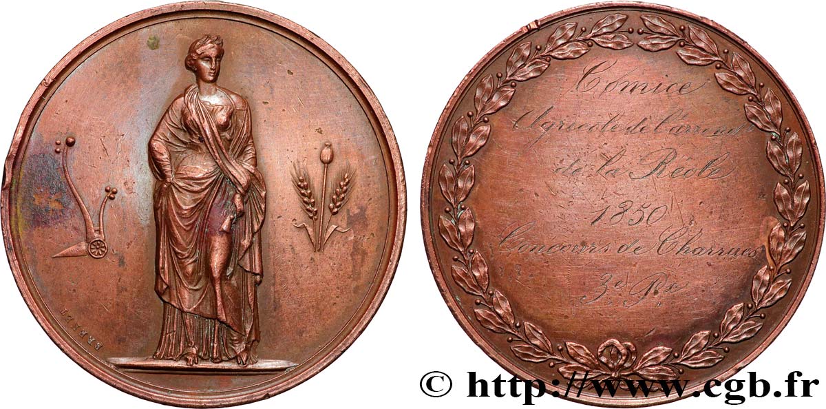 DEUXIÈME RÉPUBLIQUE Médaille, Comice agricole, Concours de charrues BB