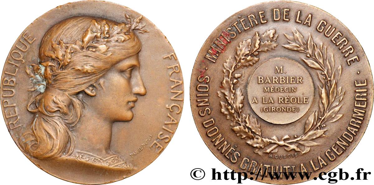 TROISIÈME RÉPUBLIQUE Médaille, Soins donnés gratuitement à la gendarmerie TTB