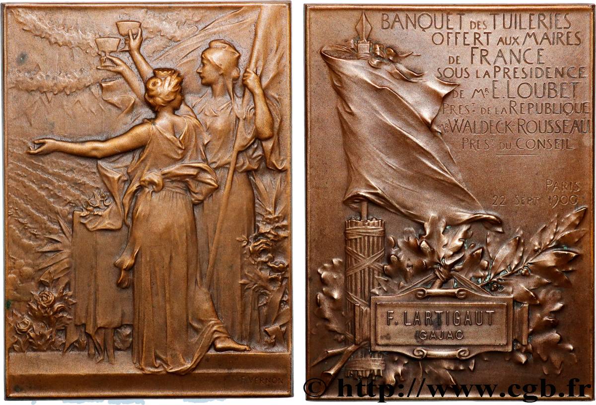 TROISIÈME RÉPUBLIQUE Plaquette, Banquet des tuileries offert aux maires de France TTB+