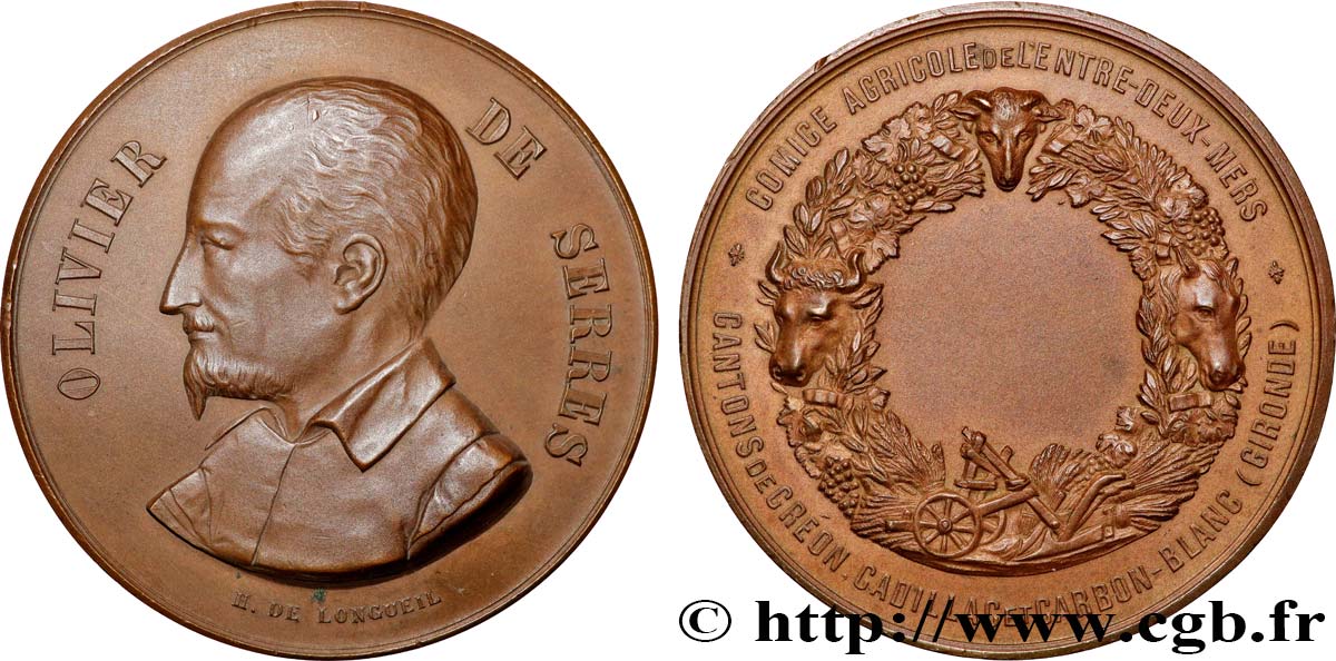 SOCIÉTÉS D AGRICULTURE, HORTICULTURE, PÊCHE ET CHASSE Médaille, Comice agricole de l’entre-deux-mers TTB+
