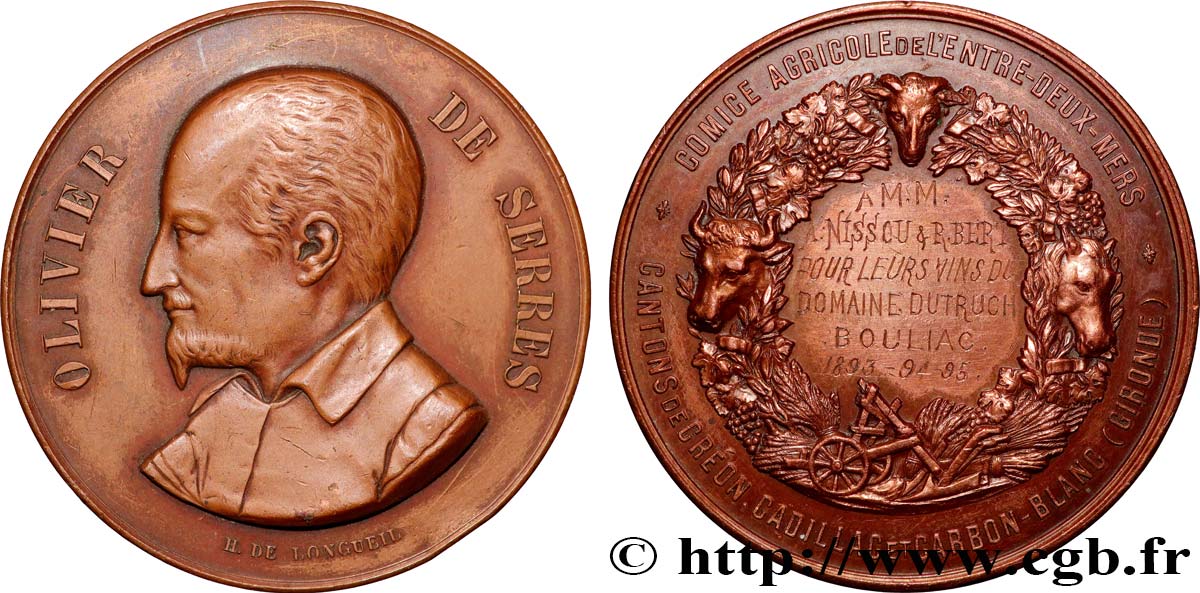 III REPUBLIC Médaille, Comice agricole de l’entre-deux-mers AU/XF