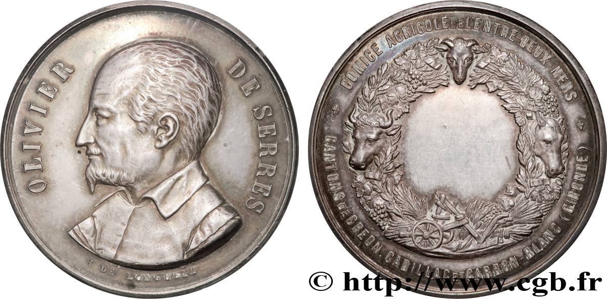 SOCIÉTÉS D AGRICULTURE, HORTICULTURE, PÊCHE ET CHASSE Médaille, Comice agricole de l’entre-deux-mers TTB+
