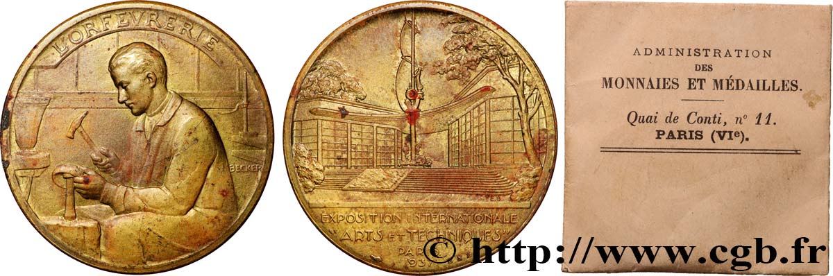 III REPUBLIC Médaille, Orfèvrerie - Exposition Art et Techniques AU
