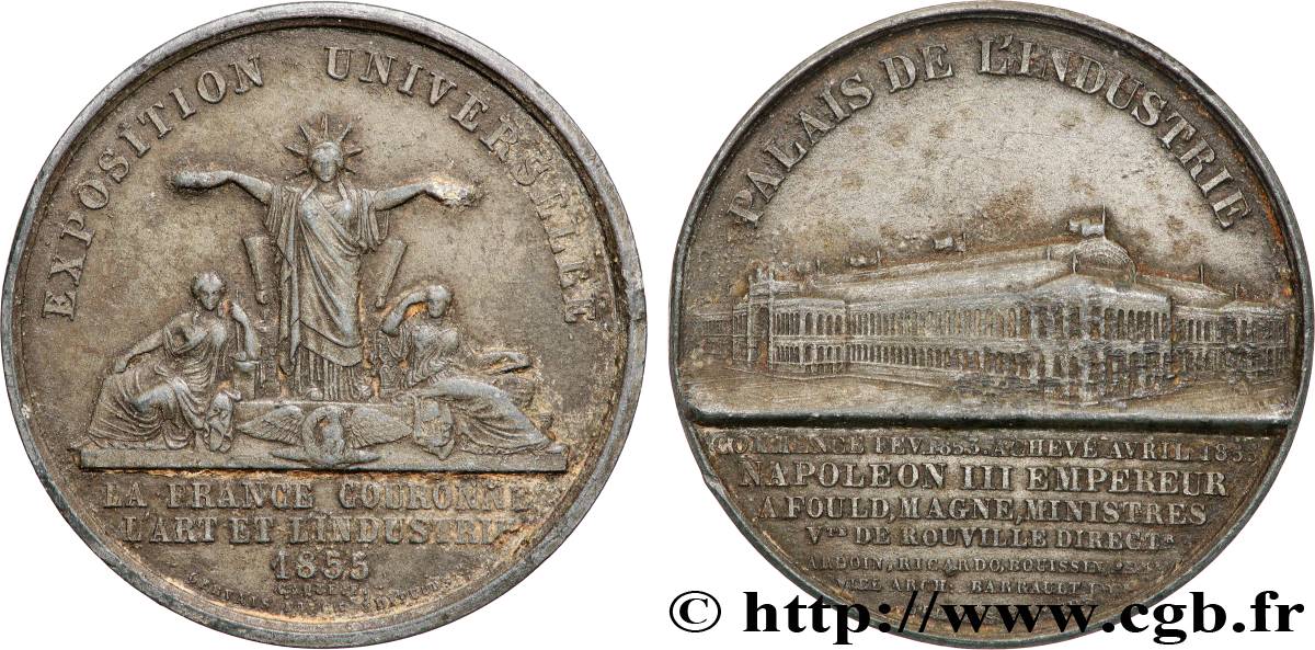 SECOND EMPIRE Médaille, Exposition Universelle, Palais de l’Industrie TTB/TB+